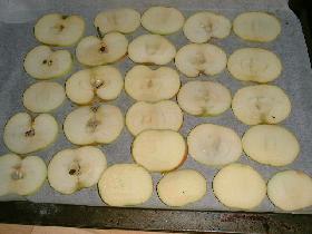 enfourner à mi hauteur à 100°C et surveiller la cuisson <p>les rondelles de pommes doivent dorer légèrement